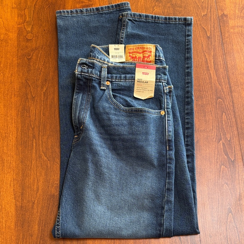 NWT Men’s Levi's 505 Regular Dark Blue Denim Jeans Size 34 waist x 32 long